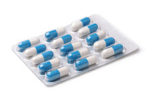 White And Blue Capsules In Blister Pack