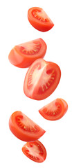 Wall Mural - flying tomatoes isolated on a white with a clipping path.