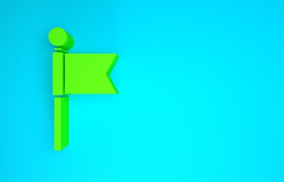 Green Flag icon isolated on blue background. Location marker symbol. Minimalism concept. 3d illustration 3D render