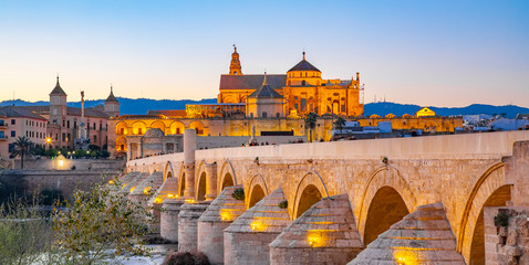 Fototapete - Mezquita Cathedral and Roman Bridge in Cordoba, Spain