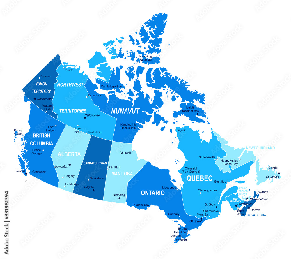 Canada map. Cities, regions. Vector - obrazy, fototapety, plakaty 