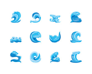  set of ocean waves with curling