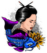 Geisha color tattoo. Symbol of Asia, Japan, China