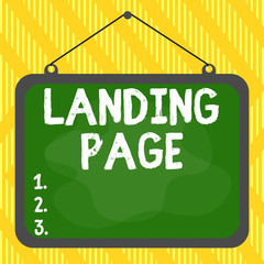 Fototapete - Word writing text Landing Page. Business photo showcasing Web page that a user arrives at after clicking a hyperlink Asymmetrical uneven shaped format pattern object outline multicolour design