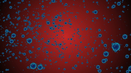 Coronavirus Cells illustration backdrop banner. Coronavirus Covid-19 Infected virus 2019-ncov pneumonia in blood. Virus realistic model. Coronavirus wallpaper. Microorganisms, Pathogens bacterium.