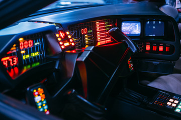 Retro futuristic design concept from 80s of future car interior