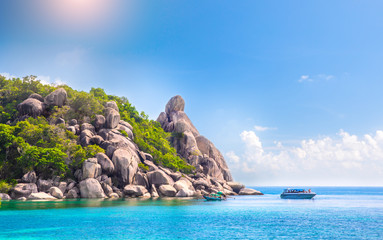 Buddha Rock And Beautiful Tropical sea,  Koh Tao, Thailand