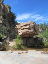 Giant Boulder Balanced On Top Of Another Rock Formation Seen On The Water Wheel Falls Hiking Trail In Payson, Arizona 