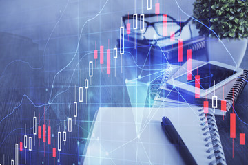 Aufkleber - Double exposure of forex chart drawing and cell phone background. Concept of financial trading