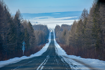 Wall Mural - Winter road in Siberia, Russia
