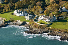 Aerial View Of Ocean-front Estates On Coastline Of Maine