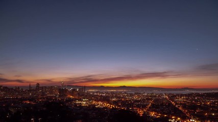 Wall Mural - beautiful city of san francisco california aerial pink, orange, yellow and blue sky sunrise timelaps