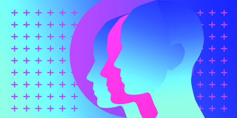 Poster - Silhouette of a head profile. Conceptual minimalist illustration of Artificial intelligence or Human Psychology.
