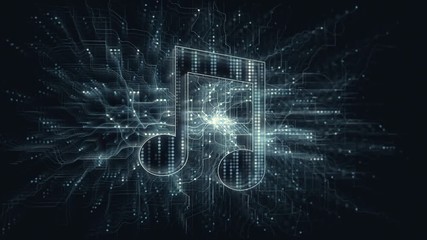 Wall Mural - Cyberspace song file icon in digital data. Music concept animation.