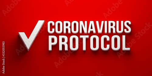 Fotografía Coronavirus Protocol banner. 3D rendering illustration