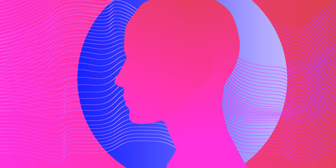 Aufkleber - Silhouette of a head profile. Conceptual minimalist illustration of Artificial intelligence or Human Psychology.