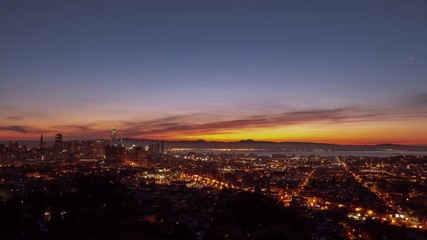 Wall Mural - beautiful city of san francisco california aerial pink, orange, yellow and blue sky sunrise timelaps