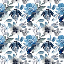 Soft Blue Floral Watercolor Seamless Pattern