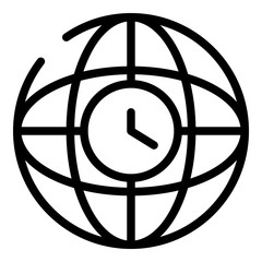Poster - Clock in the globe icon. Outline clock in the globe vector icon for web design isolated on white background