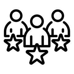 Poster - Three persons and stars icon. Outline three persons and stars vector icon for web design isolated on white background