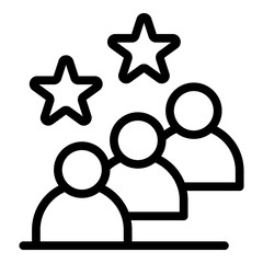 Poster - Three people two stars icon. Outline three people two stars vector icon for web design isolated on white background
