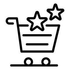 Poster - Shopping cart and stars icon. Outline shopping cart and stars vector icon for web design isolated on white background