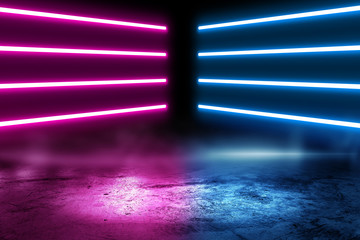 Abstract Blue And Purple Neon Light Shapes On Black Background