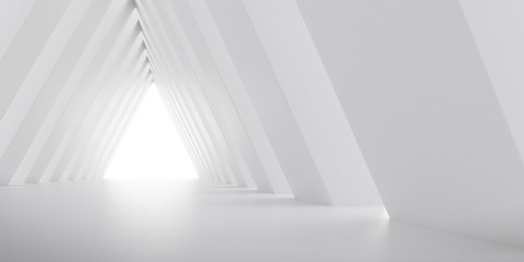 Aufkleber - Abstract of white concrete interior with the light cast shadow on the wall ,Geometric structure,Perspective of brutalism  architecture,Museum space design. 3d rendering.	
