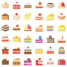 Various Cake Vector Icon Set, Flat Style