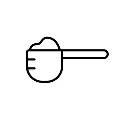 Fototapete - Measuring spoon with portion of dry powder. Linear icon of muscle building protein whey. Black illustration of scoop with sport nutrition, flour, sugar, salt. Contour isolated vector emblem of cooking