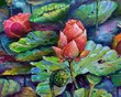 Art painting Fine art Oil color  lotus  flower  background from thailand
