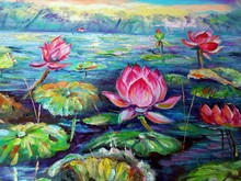 Art Painting Fine Art Oil Color  Lotus  Flower  Background From Thailand , Waterlily 