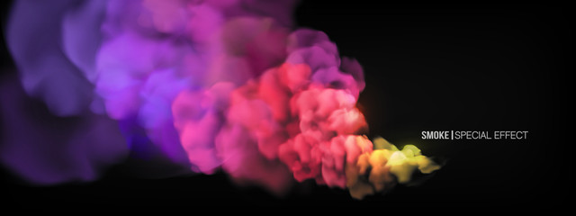 realistic multi-colored smoke on a black background. colored smoke bombs. isolated fog or smoke, tra