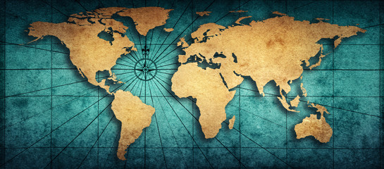 Fototapete - Old map of the world on a old parchment background. Vintage style. Elements of this Image Furnished by NASA.
