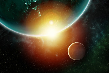 Wall Mural - Mars and the Earth with colorful gases in the Universe Space with gases Elements of this image furnished by NASA