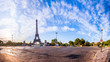 Scenic panorama of the EMiniature tiny planet of Scenic panorama of the Eiffel Tower seen from Pont d'Iena in Paris, France. 360 degree panoramic view