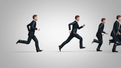 Wall Mural - running crowd of businessmen on a green background 3d animation, 4k