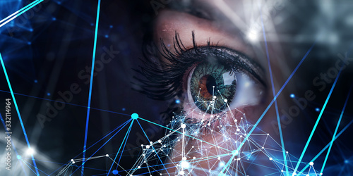 Cuadros en Lienzo Close up of woman eye in process of scanning