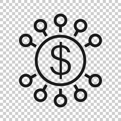 Money revenue icon in flat style. Dollar coin vector illustration on white isolated background. Finance structure business concept.