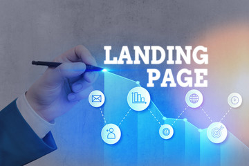 Fototapete - Word writing text Landing Page. Business photo showcasing Web page that a user arrives at after clicking a hyperlink