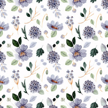 Blue Green Floral Watercolor Seamless Pattern