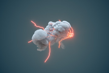 Poster - Dark clouds and lightning, weather forecast, 3d rendering.