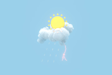 Poster - Sun and cloud,rain and lightning, 3d rendering.