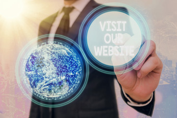 Poster - Word writing text Visit Our Website. Business photo showcasing visitor who arrives at web site and proceeds to browse Elements of this image furnished by NASA