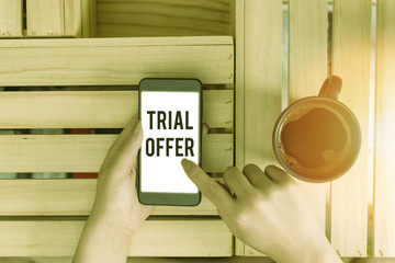 Aufkleber - Handwriting text Trial Offer. Conceptual photo A temporary free or discounted offer of a product or services