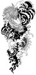 Chinese or East Asian dragon with water waves. Black and white tattoo. Vector illustration