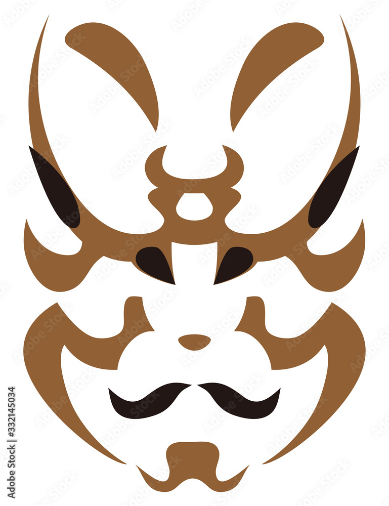 日本の伝統芸能 歌舞伎の顔のメイク 隈取り イラスト ベクター Wall Mural みやもとかずみ