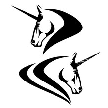 Fairy Tale Unicorn Horse Profile Head - Mythical Creature Black And White Vector Portrait
