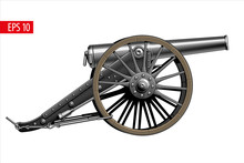 Vintage Cannon, Isolated On White Background. Vector Illustration.
