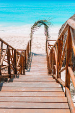 Wooded Bridge And Turquoise Sea On Tropical Island